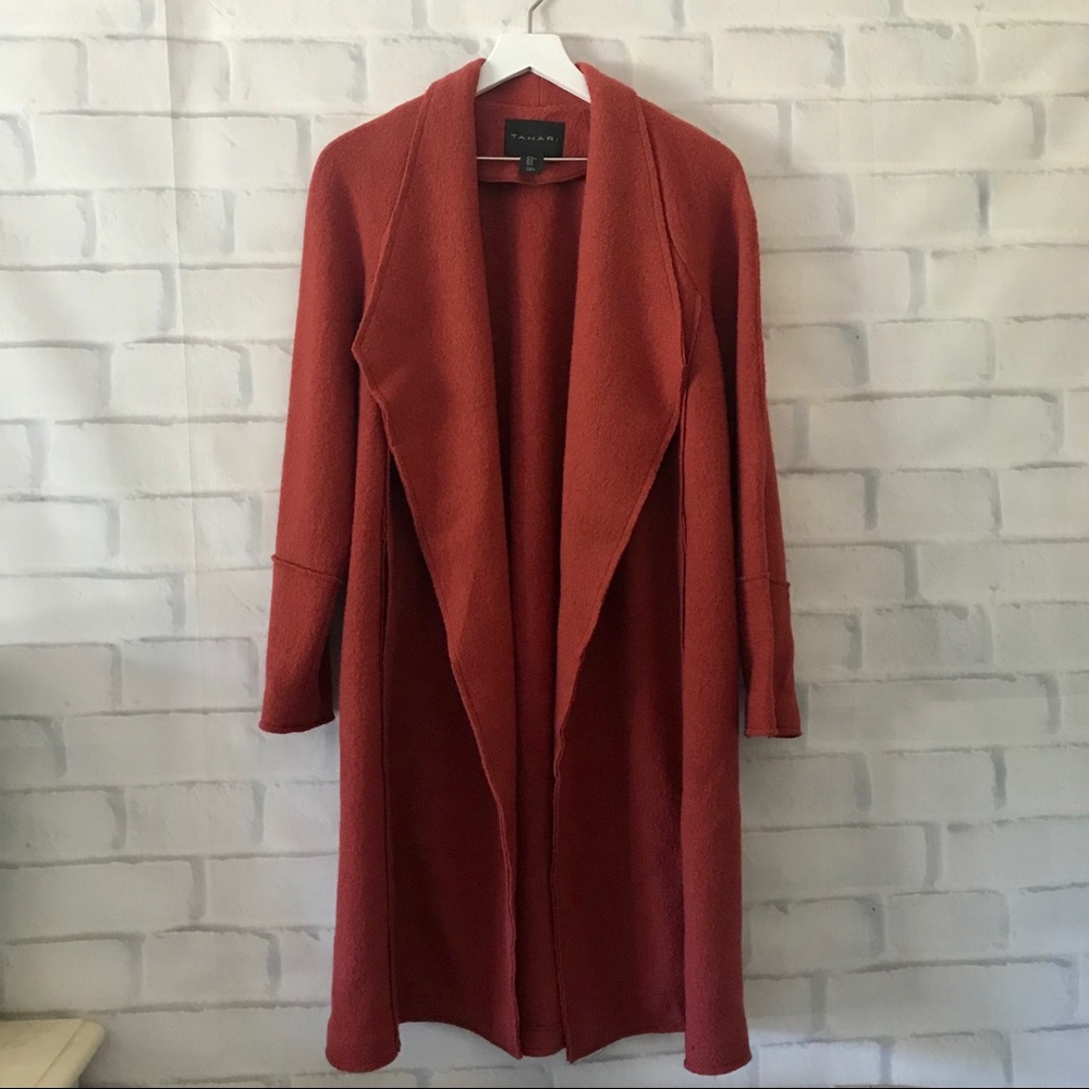 Tahari | Draped Front Wool Blend Long Coat